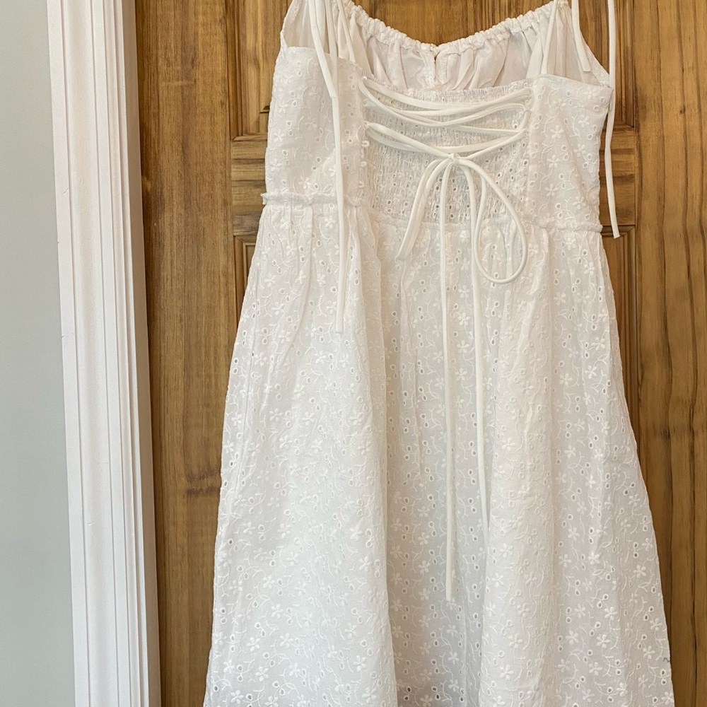 RIHOAS White Eyelet Mini Dress Duo - Spaghetti Strap & Button-Front Styles - Picture 2 of 4